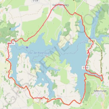 Autour du lac de Pareloup à vélo GPS track, route, trail