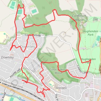 Run around Downley, Disraeli and Hughenden GPS track, route, trail
