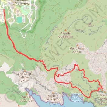 Le Col de la Candelle par le couloir du Candelon depuis le Domaine de Luminy GPS track, route, trail