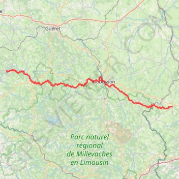 GR 4 : De Châtelus-le-Marcheix (Creuse) à Condat-en-Combraille (Puy-de-Dôme) GPS track, route, trail