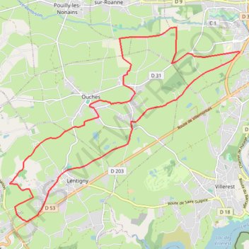 La Véloroute Riorges / Villemontais et la Voie Verte route d'Ouches - Riorges GPS track, route, trail