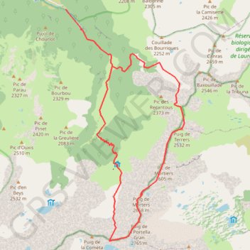 Puig de Terrers - pic de Mortiers - puig de Morters - puig de la Portella Gran depuis le Fanguil GPS track, route, trail